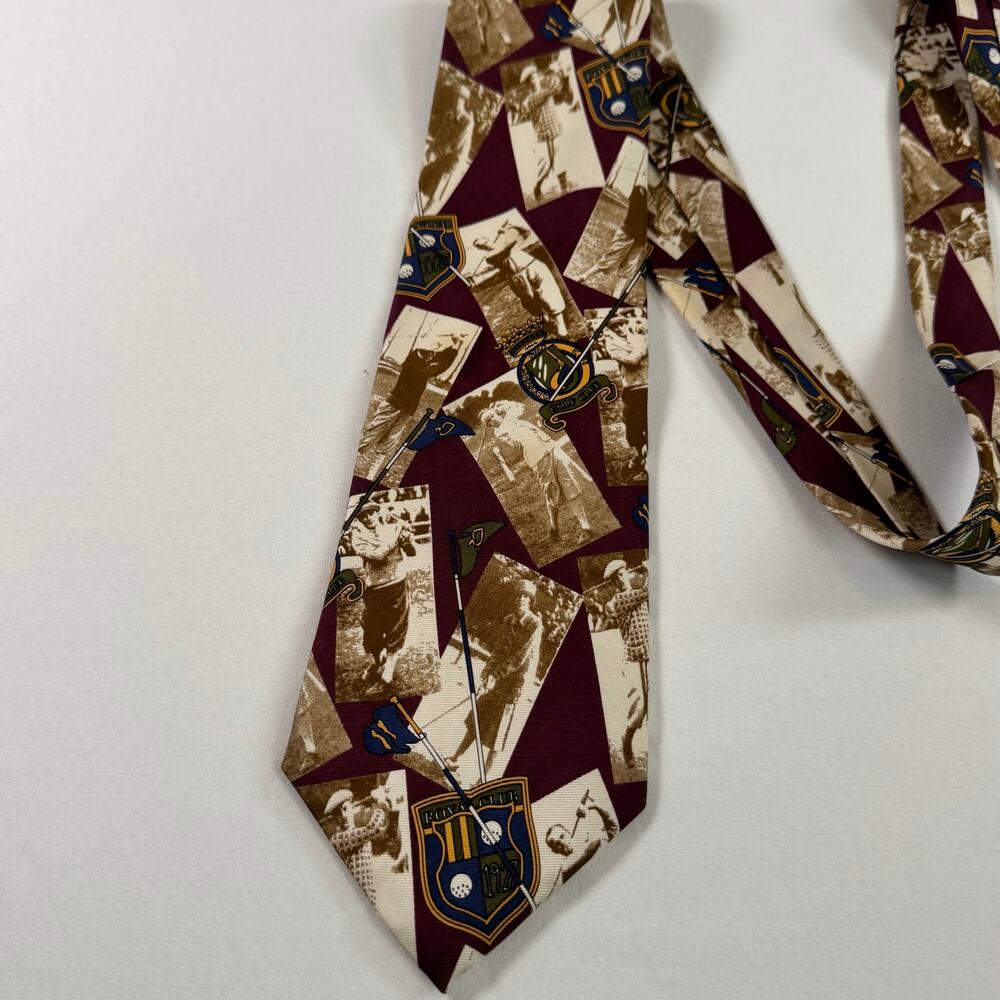 Hathaway Men’s Necktie 1927 Fox Golf Club Print Red Made in USA Novelty Tie - Picture 4 of 4